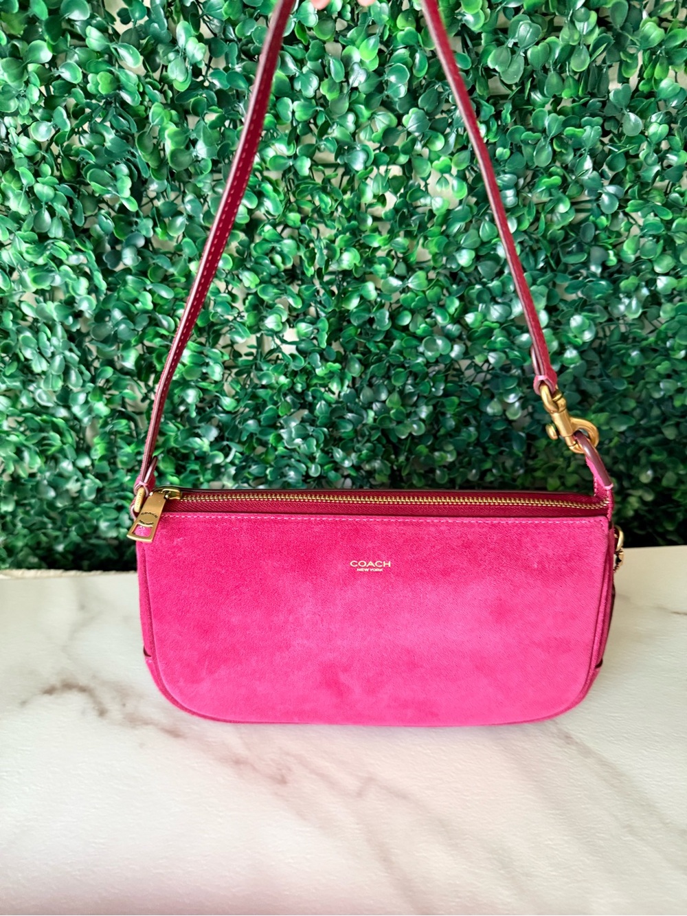 Coach Suede Plaza Bag in Fuschia NWT